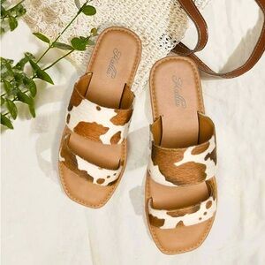 Katliu Open Toe Cow Print Sandals